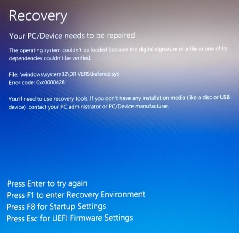 AnyBackup-安装CDP驱动重启后蓝屏，错误码：0xc0000428