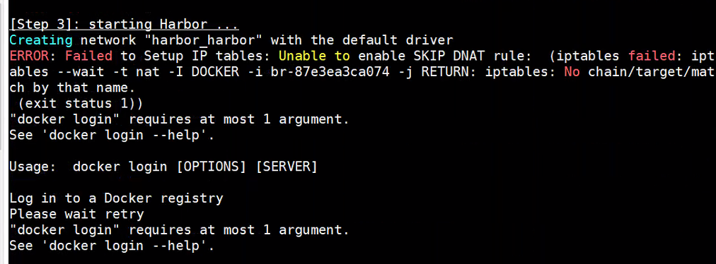 AnyRobot-3.0.13 版本 安装 Harbor 显示错误信息 ERROR：Failed to Setup IP tables：Unable to en