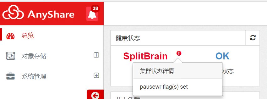 AnyShare-AnyShare ECeph 存储界面显示集群状态 SplitBrain