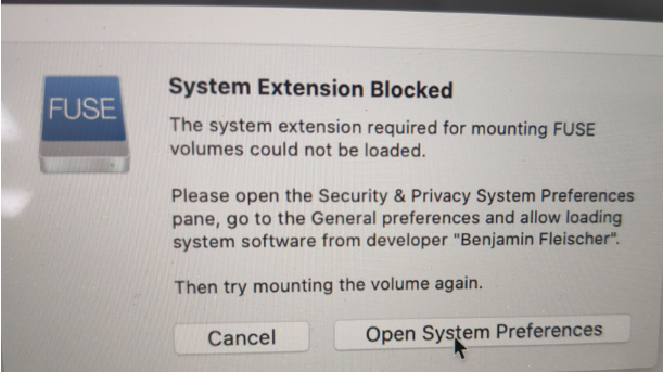 AnyShare-MAC 电脑安装 FUSE 时提示：System Extension Blocked